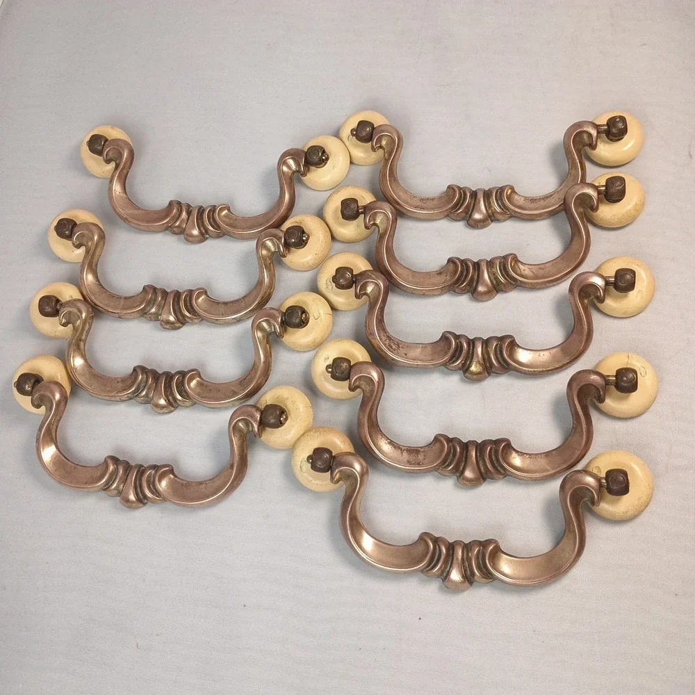 Vintage Lot of 9 Swan Neck Keeler Brass Handle Drawer Bail Pull N10846 MCM 4